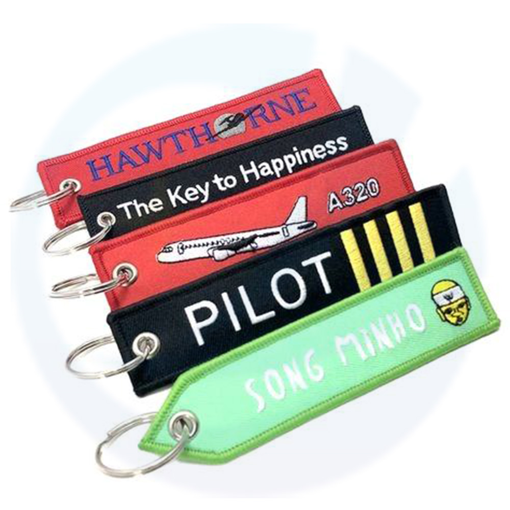 Custom Woven Cotton Move Flight Flight Airplane Keychain Keychain Crew Bordered Key Tag untuk kereta motosikal kereta Keychain