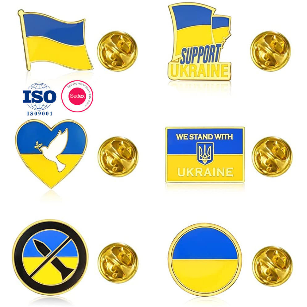 Koleksi Percetakan Berkualiti Tinggi Promosi Patriotik Lencana Enamel Soft Ukraine USA Persahabatan Pin Bendera Salib