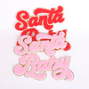 Chenille Krismas Borong Besi Besar di atas Pink Red Pink Santa Baby Chenille Patch dengan Glitter Emas untuk Pakaian