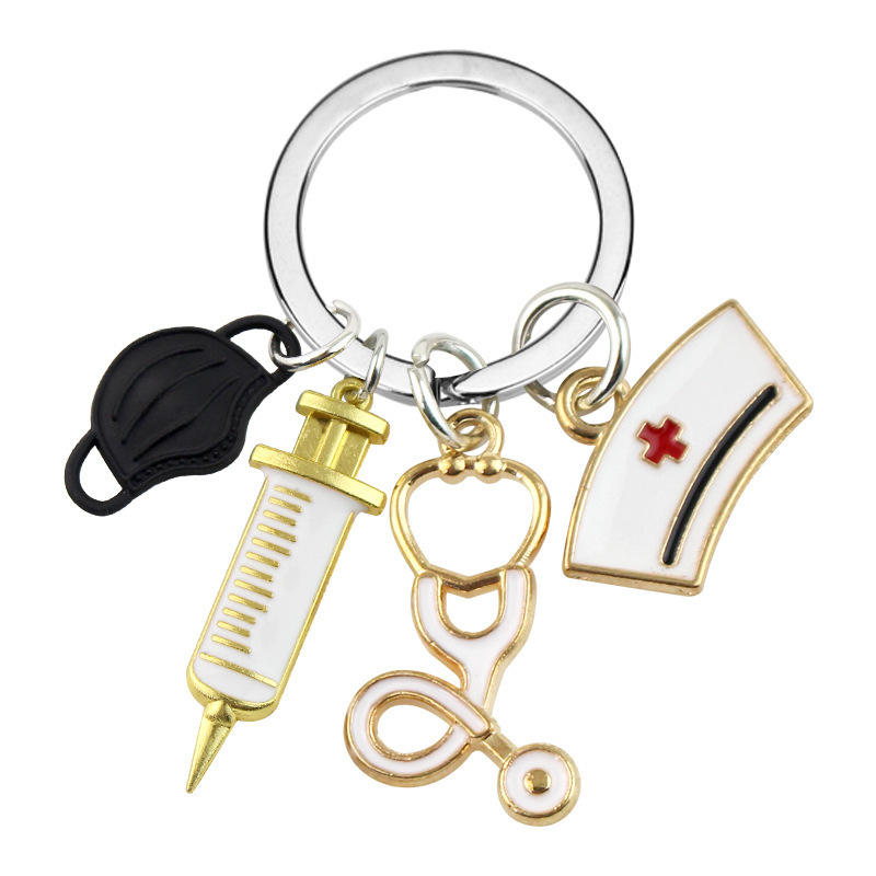 Fesyen fesyen fesyen logam kunci keychain doktor topeng kunci rantai cincin loket paramedik hiasan keychains doktor