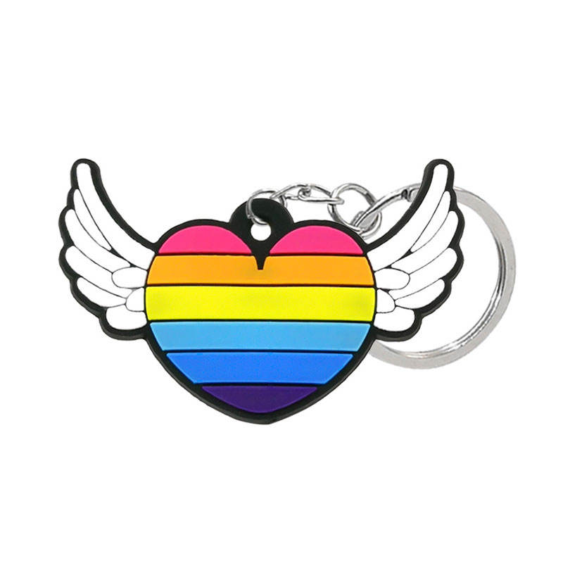 Custom Heart Shape Rubber Medical Keyring Key Chain 2d Gay Pride LGBT Rainbow PVC Silicone Keychain dengan Ring