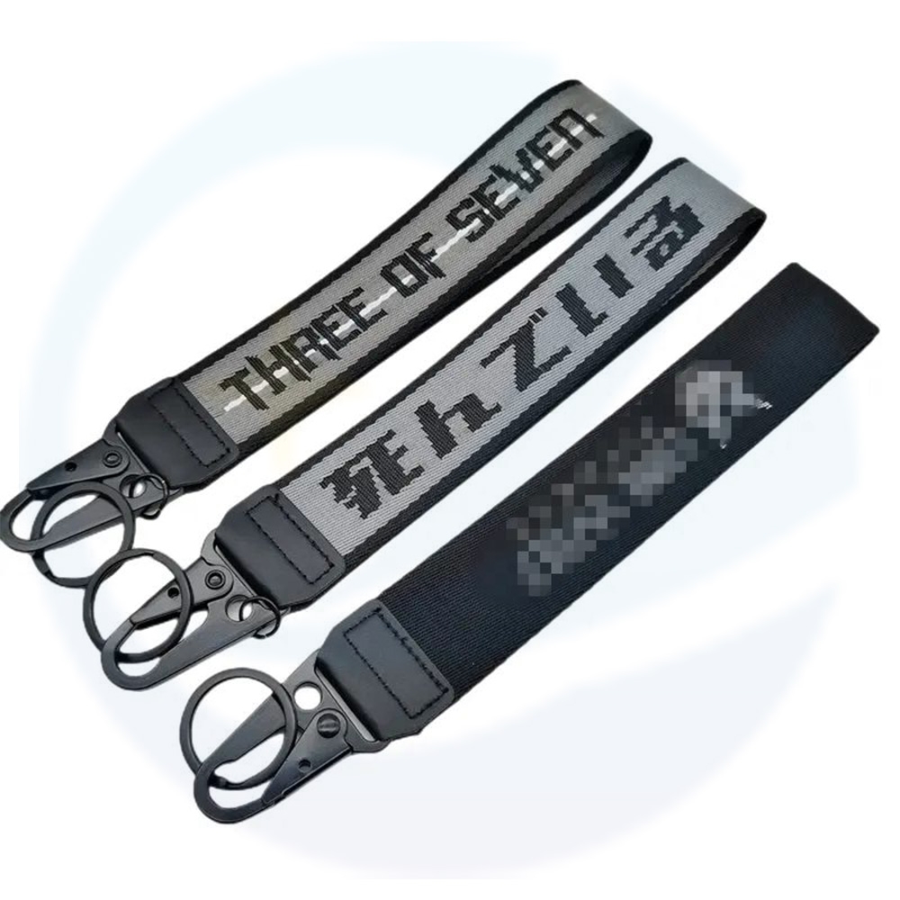 Keychains Custom Borong Carabiner Jacquard Logo Kunci Tag Keychain Woven Kunci Tali Tangan Tangan Lanyard Key Chain dengan Carabiner