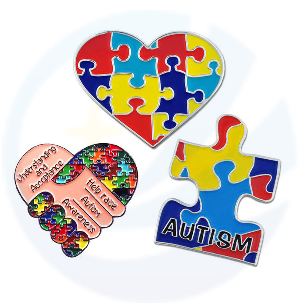 Teka -teki Jantung Reben Custom Piece Brooch Lapel Pin Badge Metal Enamel Autism Awareness Pin