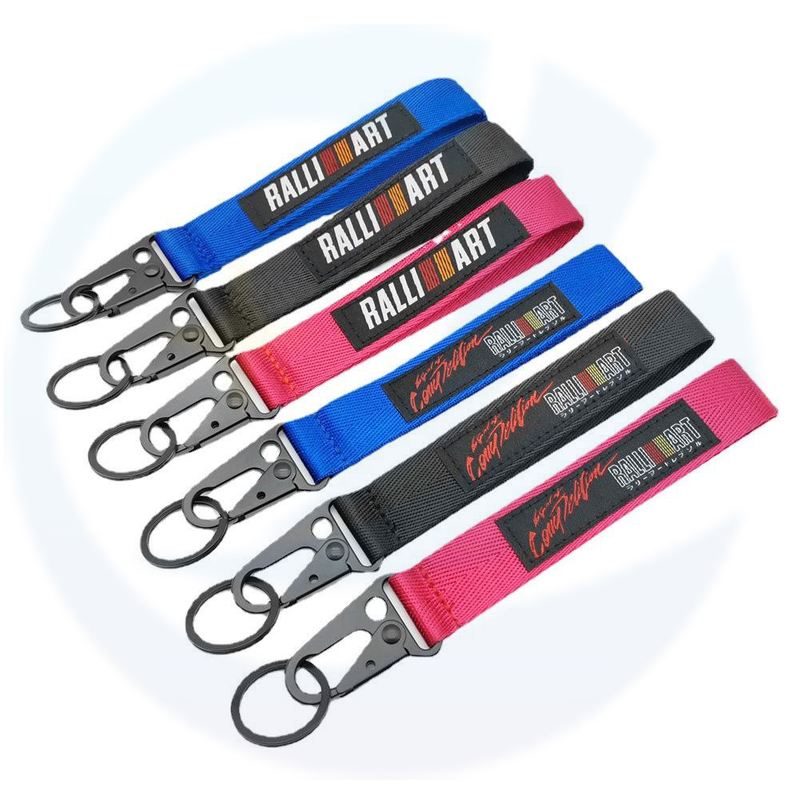 Logo Custom Borong Promosi Keychains Carabiners Polyester Key Chains Peribadi Keychain Peribadi Lanyard Keychain