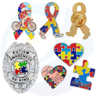 Teka -teki Jantung Reben Custom Piece Brooch Lapel Pin Badge Metal Enamel Autism Awareness Pin