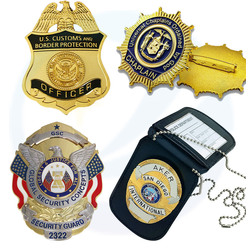 China Factory Custom Craft Custom Dibuat Peribadi Logo Pegawai Keselamatan Kereta Ketenteraan Enamel Lapel Pin Nama Bola Sepak Magnet Metal Police Badges W Wallet