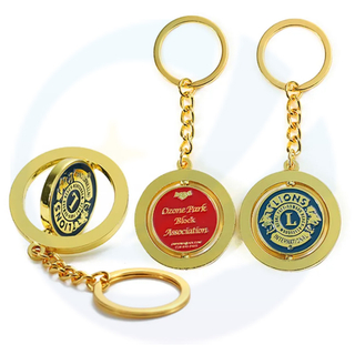 Rantaian utama Spinning peribadiisado reka bentuk emas lembut enamel keychain spinner terbalik singa adat kelab 3d logo surat zink aloi keyring