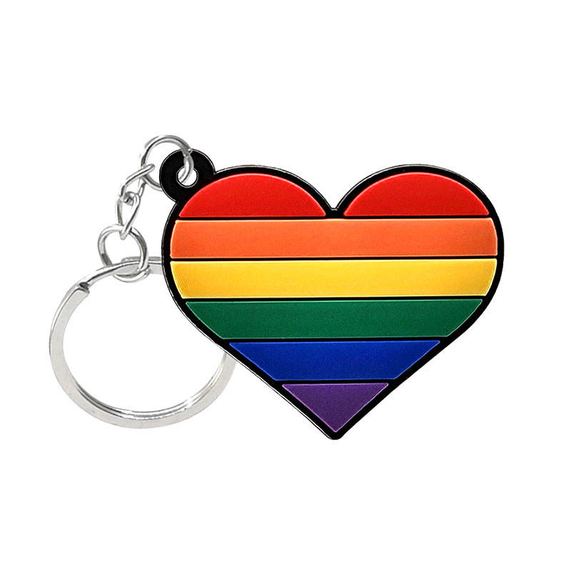 Custom Heart Shape Rubber Medical Keyring Key Chain 2d Gay Pride LGBT Rainbow PVC Silicone Keychain dengan Ring