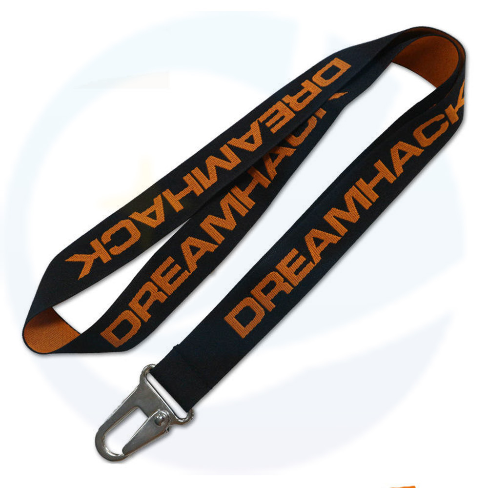 Tali leher logo tersuai lanyard tiada pesanan minimum poliester tebal webbing bersulam jacquard 2.5cm lanyard tenunan dengan carabiner