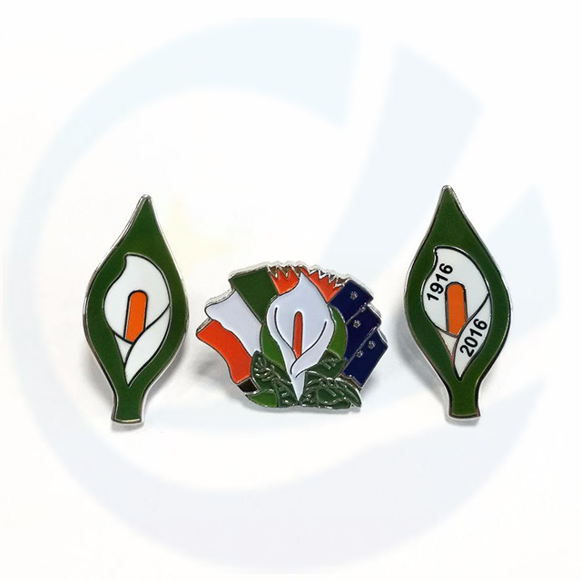 Custom 25mm 30mm 40mm Ireland Easter Lily Metal Flower Enamel Pin Badge Manufacture