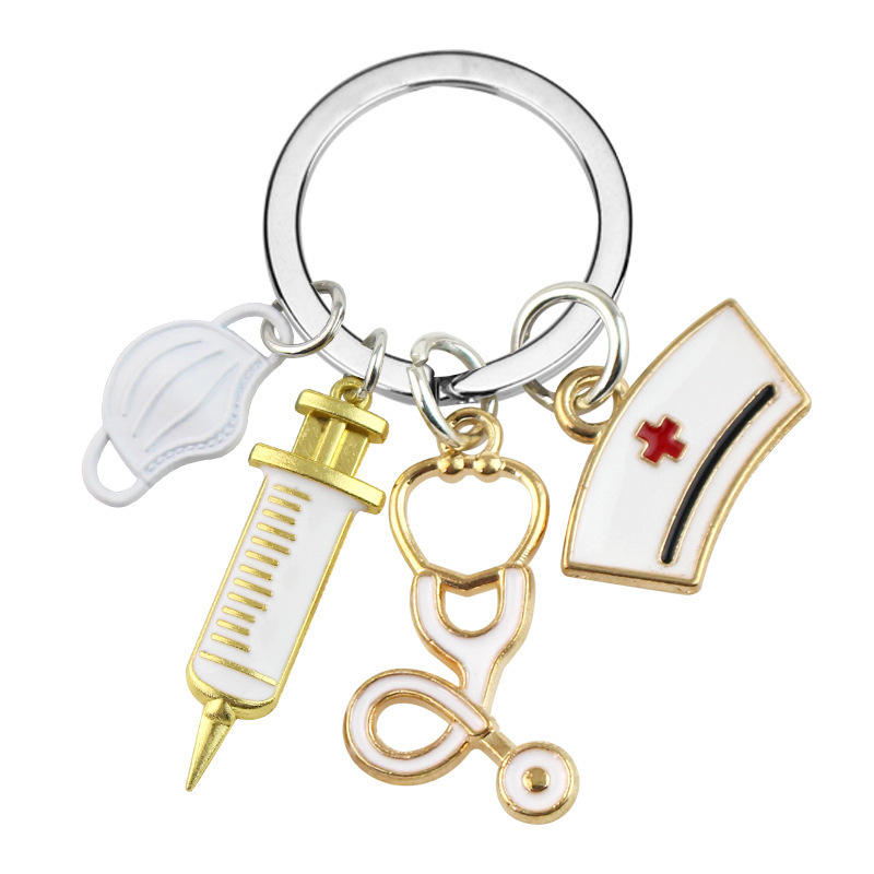 Fesyen fesyen fesyen logam kunci keychain doktor topeng kunci rantai cincin loket paramedik hiasan keychains doktor