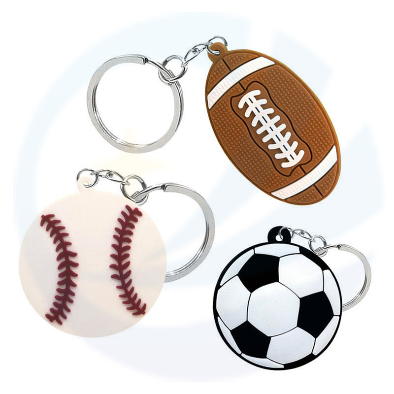 Custom PVC Sport Rugby Baseball Soccer Key Chain Keyring 2D Silicone Soft Rubber Football Keychain