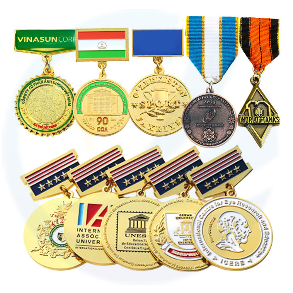 Tiada Pesanan Minimum Custom Made Blank Badge Medal Metal Plated Emas Anugerah Metal Metal Honor Medal With Velvet Box