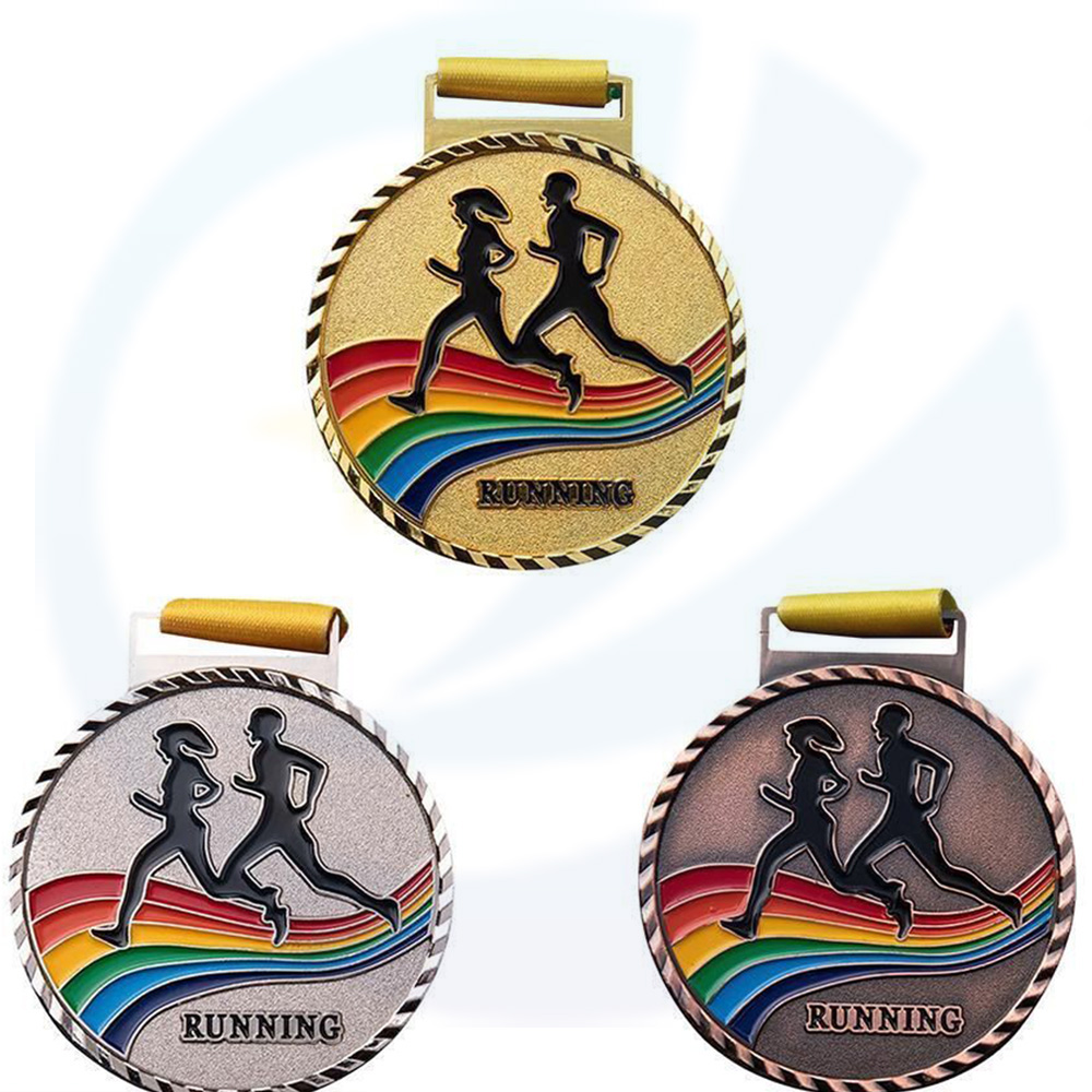 Custom Gold Metal Soccer 5K Running Medal dengan Ribbon Sports Sports Sports Medal Custom Marathon Manufacturer Pingat Bespoke