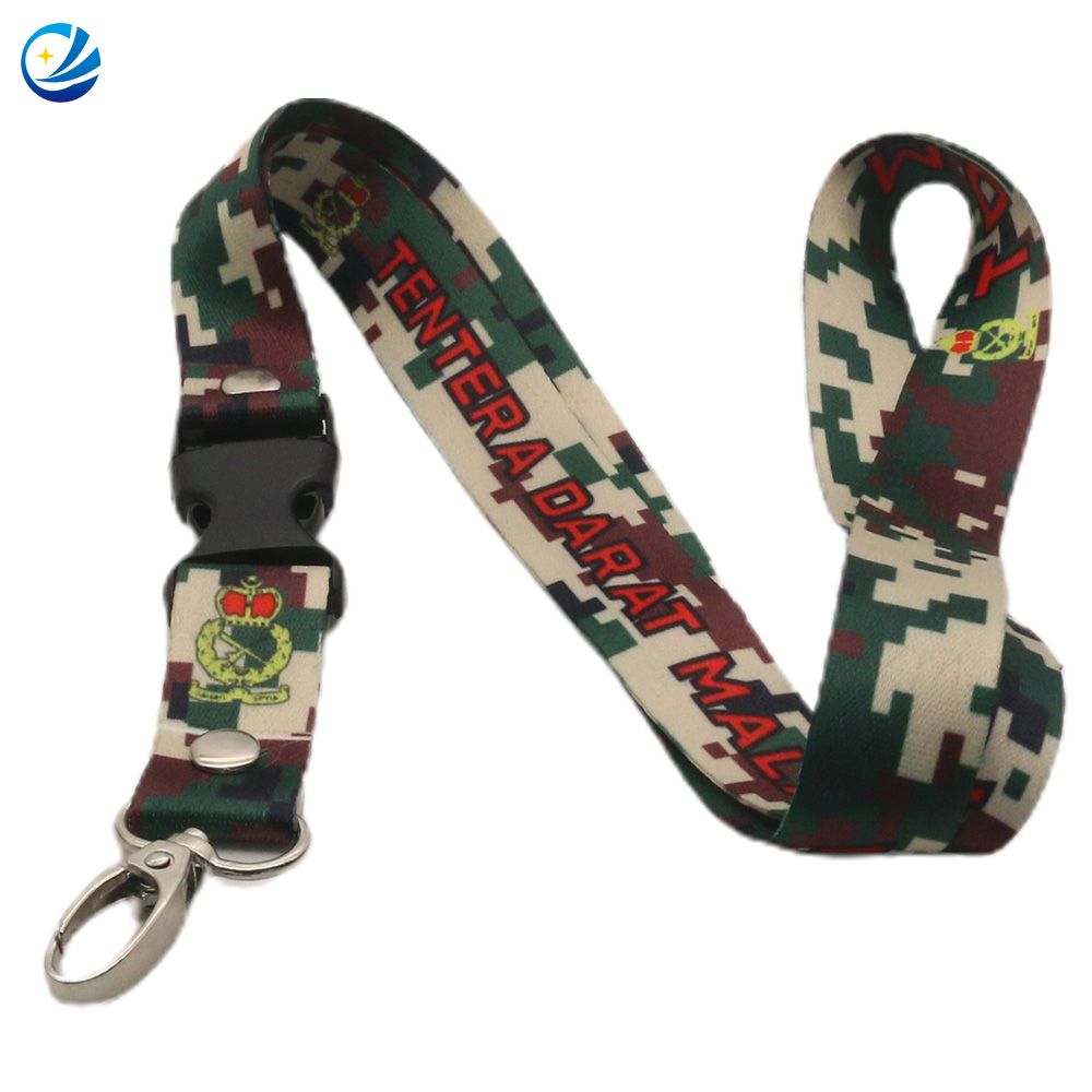 Pencetak Sublimasi Tentera Diri Promosi Polyester Lanyard Id Card Holder Lanyard Dengan Logo Custom