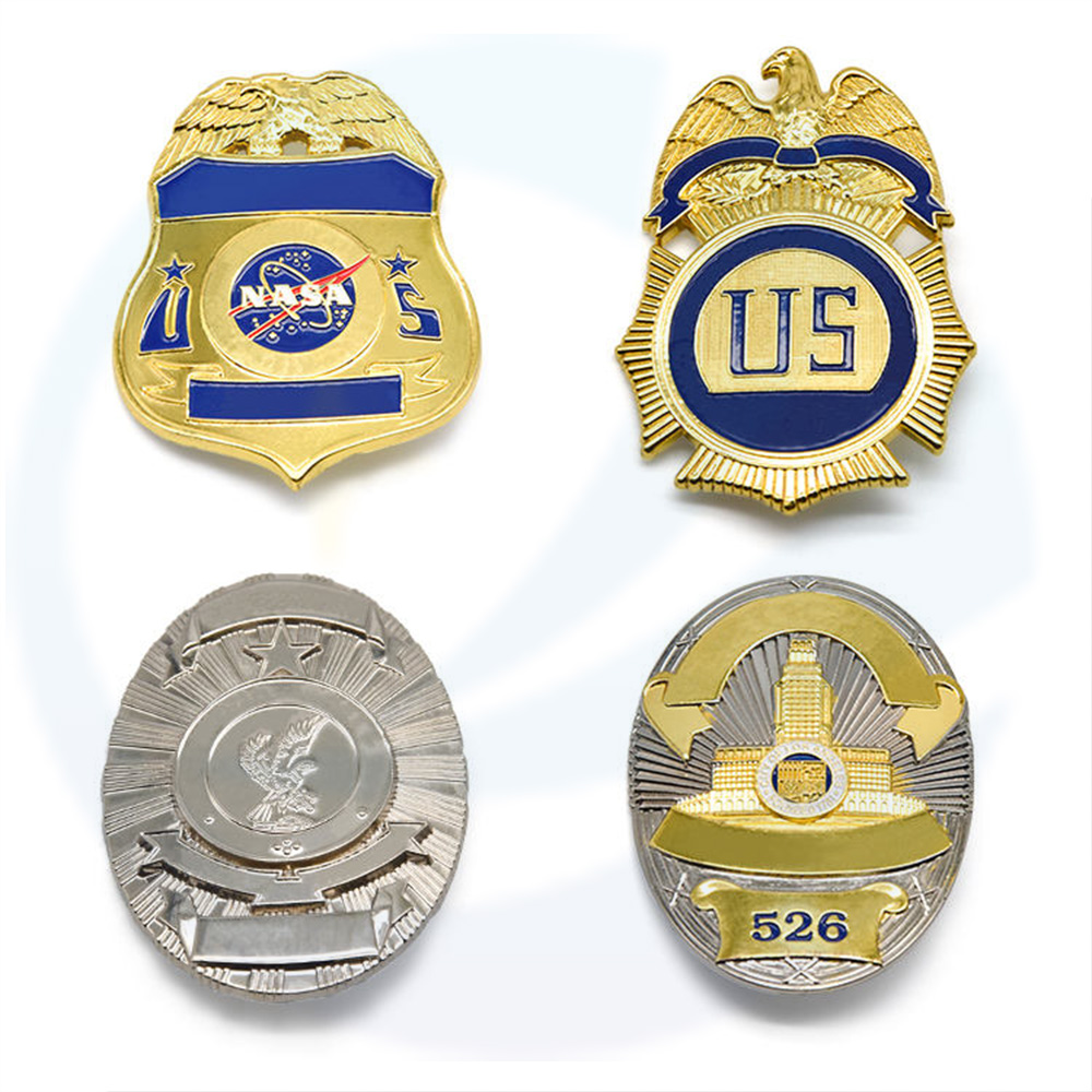 Alloy logam zink tersuai yang berkualiti tinggi Embossed 3D Enamel Security Badge